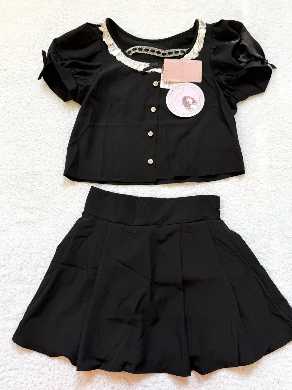 Jirai Kei Ryosan Lolita Bow Lace Tops Japan Idol Set Up Plaid Majoretty